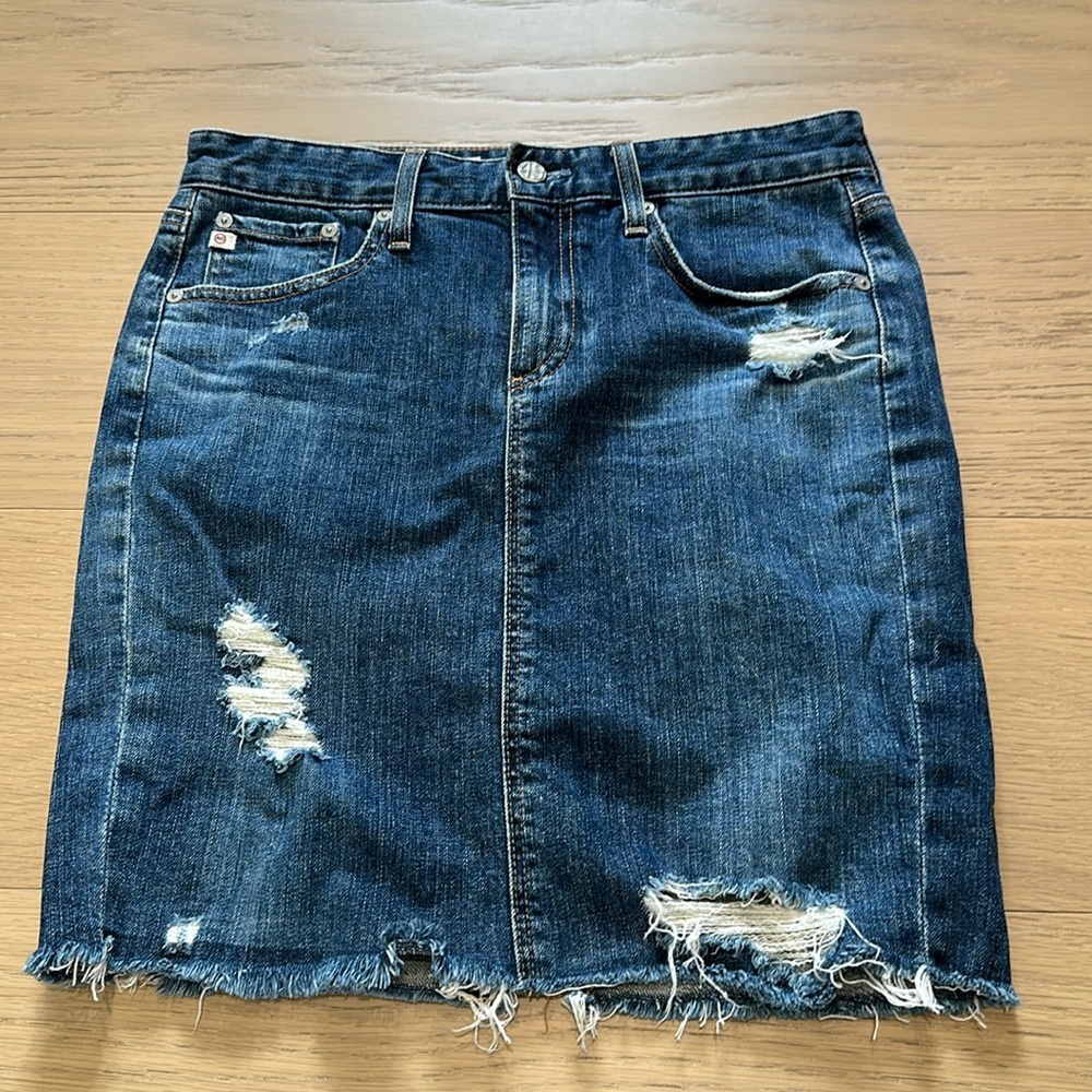 AG Adriano Goldschmied Blue Distressed Pencil Skirt